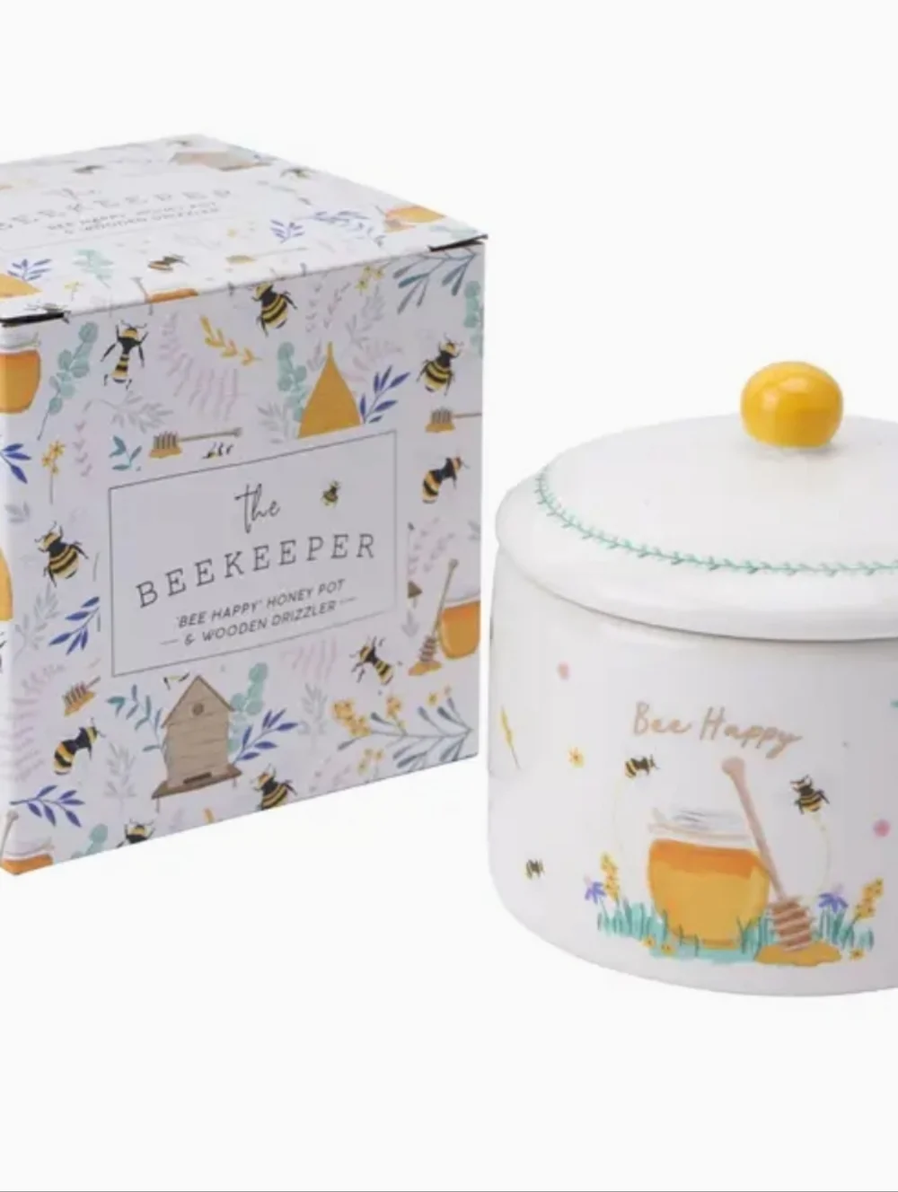The Beekeeper 'Bee Happy' Honey Pot & Drizzler
